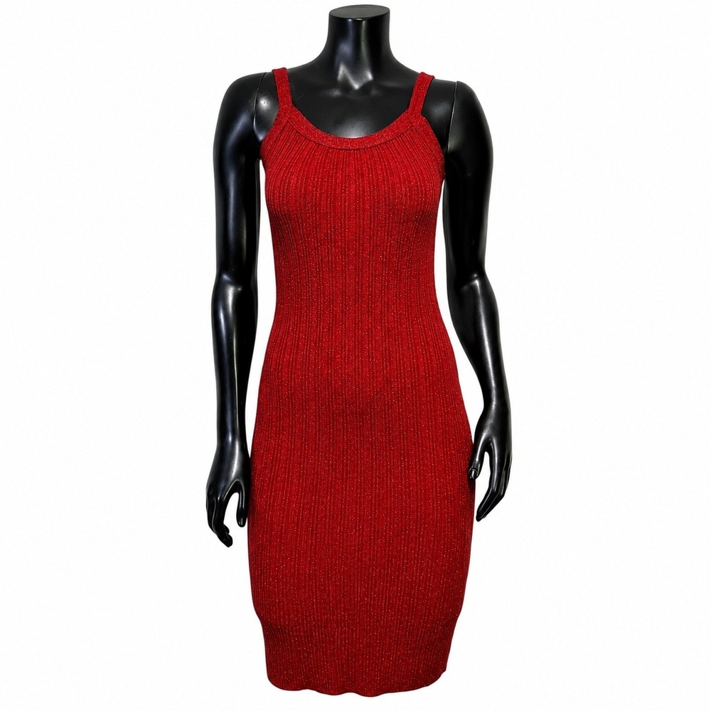 Y2K GAS Great American Sportswear Red Metallic Ribbed Knit Bodycon Dress